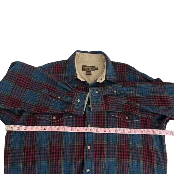 Eddie Bauer Men's XL Wool Vtg 90's Plaid Shirt Red Green Multi Outdoor - Picture 10 of 16